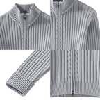 Kardigan Męski Dzianinowy Prążkowana Faktura Zamek Długi Rękaw - Arkadya Outlet - Men Cardigan