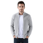 Kardigan Męski Dzianinowy Prążkowana Faktura Zamek Długi Rękaw - Arkadya Outlet - Men Cardigan