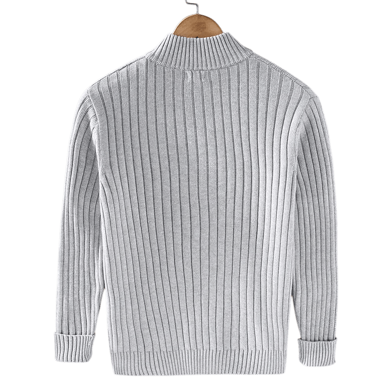 Kardigan Męski Dzianinowy Prążkowana Faktura Zamek Długi Rękaw - Arkadya Outlet - Men Cardigan