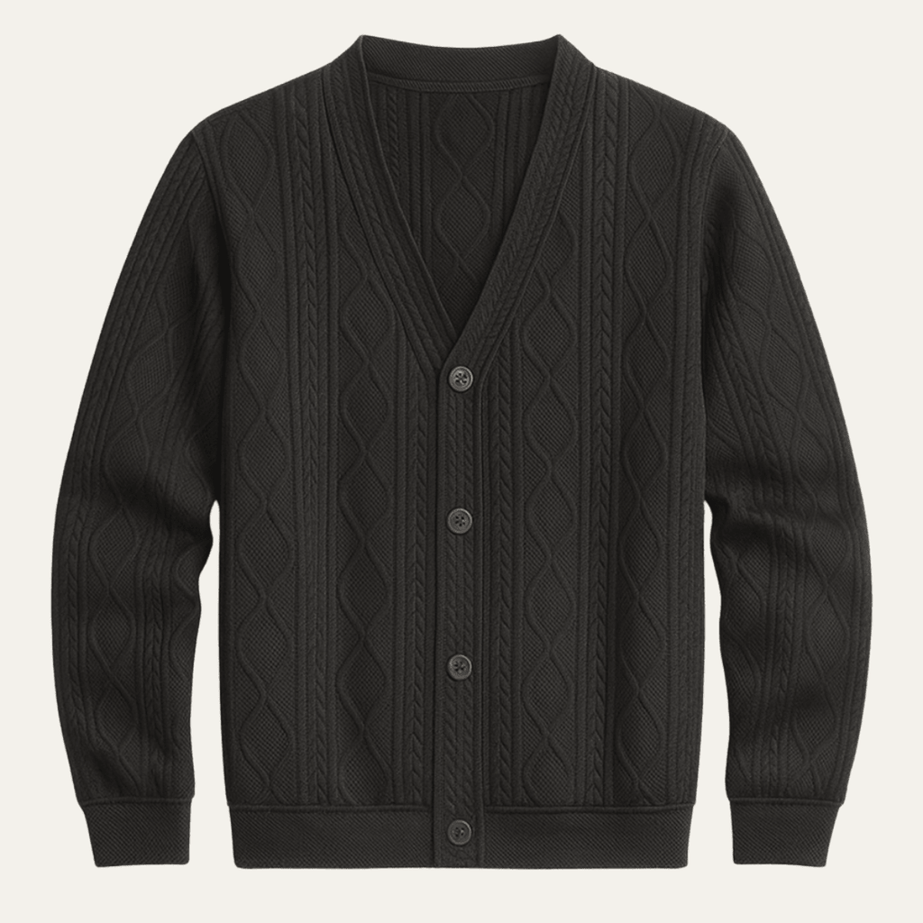 Kardigan męski dzianinowy z warkoczowym splotem - Arkadya Outlet - Men Cardigan