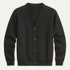 Kardigan męski dzianinowy z warkoczowym splotem - Arkadya Outlet - Men Cardigan