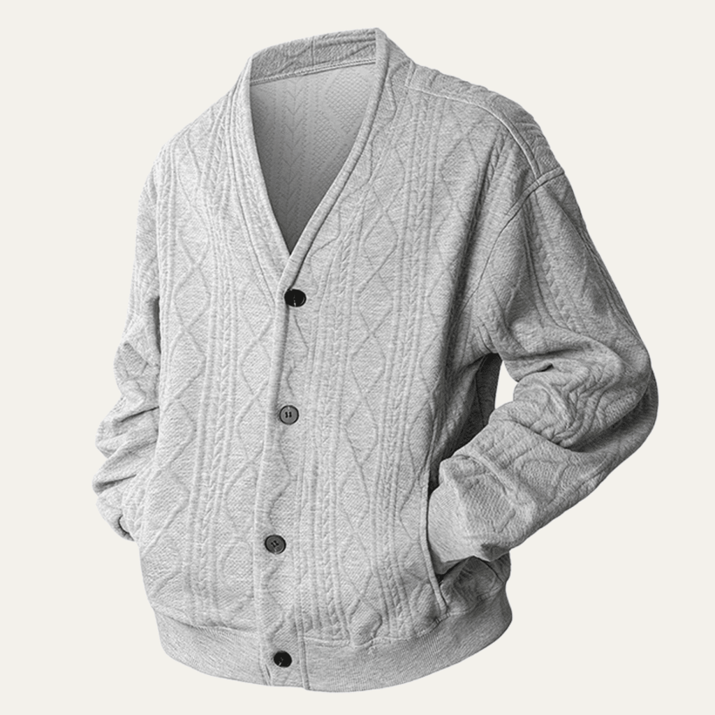 Kardigan męski dzianinowy z warkoczowym splotem - Arkadya Outlet - Men Cardigan
