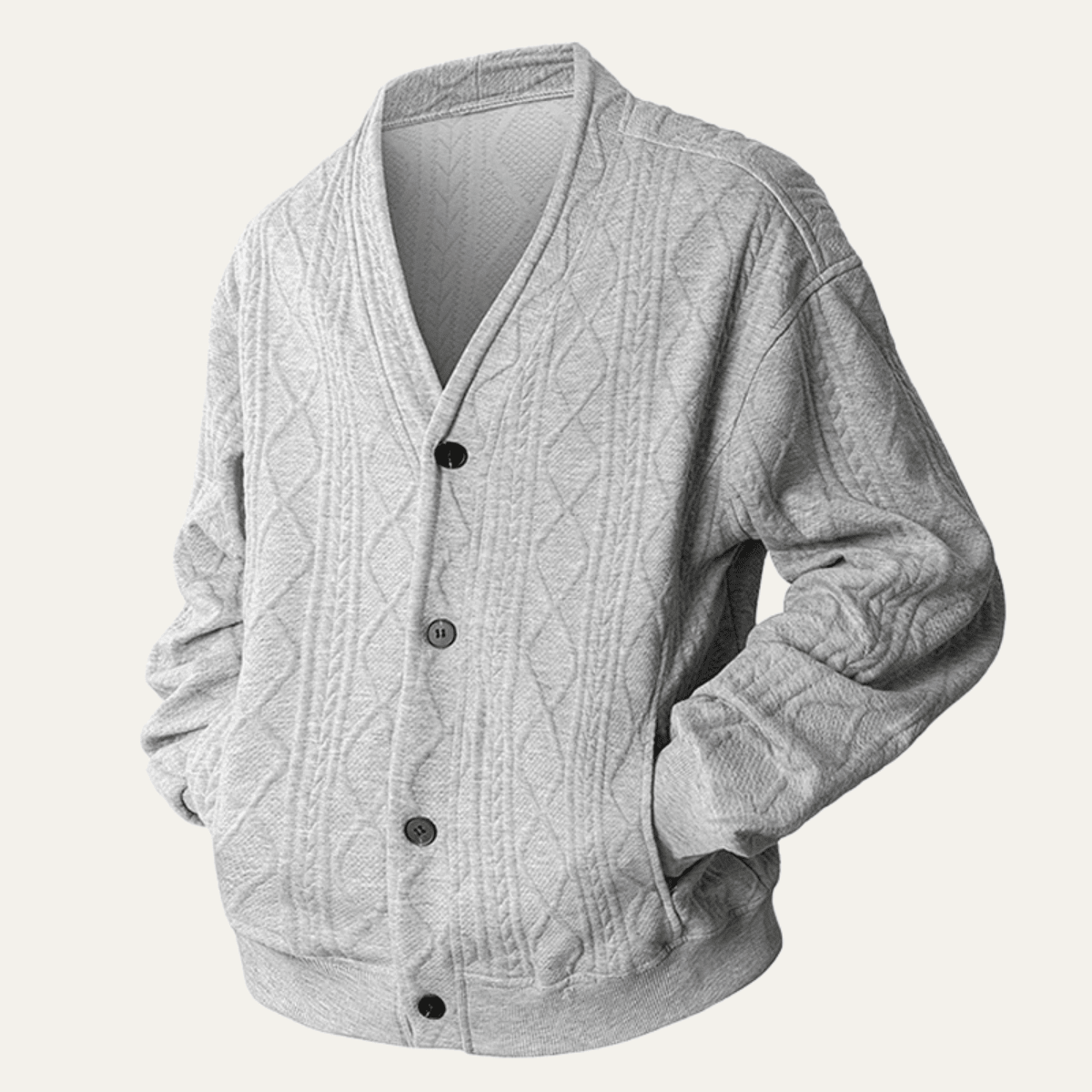 Kardigan męski dzianinowy z warkoczowym splotem - Arkadya Outlet - Men Cardigan