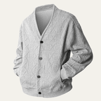 Kardigan męski dzianinowy z warkoczowym splotem - Arkadya Outlet - Men Cardigan