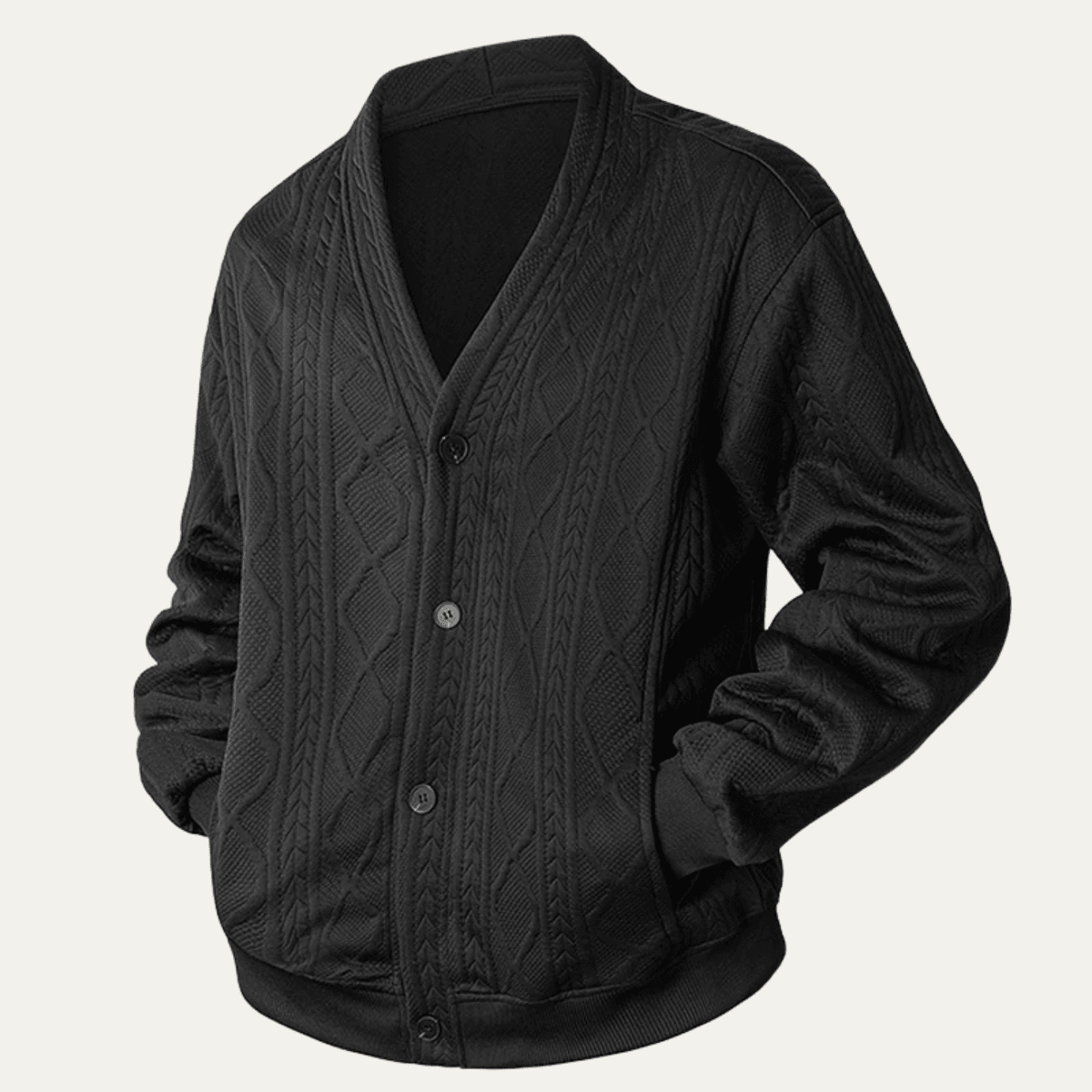 Kardigan męski dzianinowy z warkoczowym splotem - Arkadya Outlet - Men Cardigan
