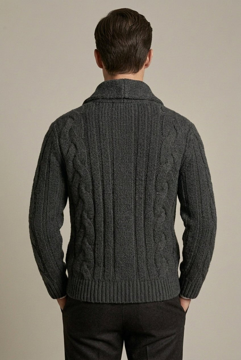 Kardigan Męski | Kołnierz Szalowy i Splot Warkoczowy z Guzikami - Arkadya Outlet - Cardigans