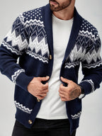 Kardigan Męski | Kołnierz Szalowy z Wzorem Fair Isle z Przodu - Arkadya Outlet - Cardigans
