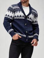 Kardigan Męski | Kołnierz Szalowy z Wzorem Fair Isle z Przodu - Arkadya Outlet - Cardigans