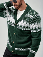 Kardigan Męski | Kołnierz Szalowy z Wzorem Fair Isle z Przodu - Arkadya Outlet - Cardigans