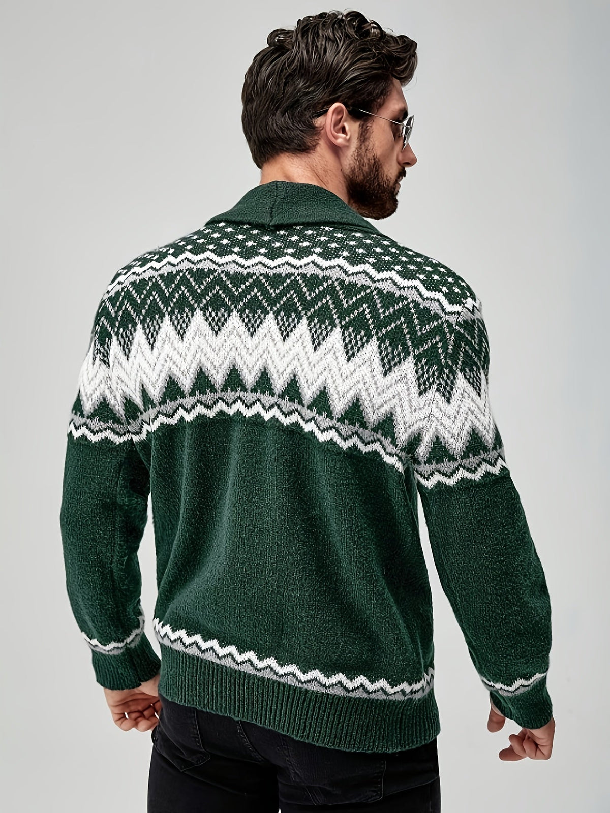 Kardigan Męski | Kołnierz Szalowy z Wzorem Fair Isle z Przodu - Arkadya Outlet - Cardigans
