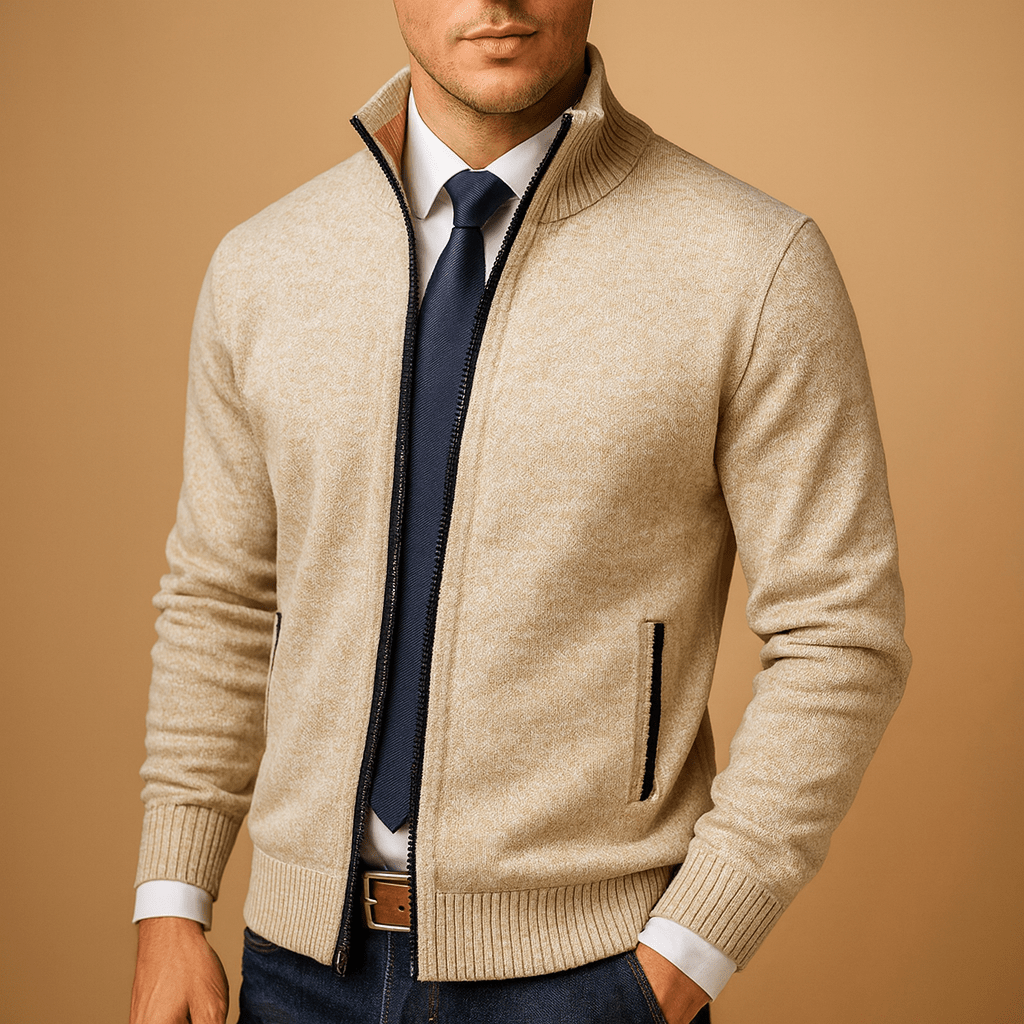 Kardigan Męski | Luźny Krój z Zamkiem na Całej Długości - Arkadya Outlet - Cardigans