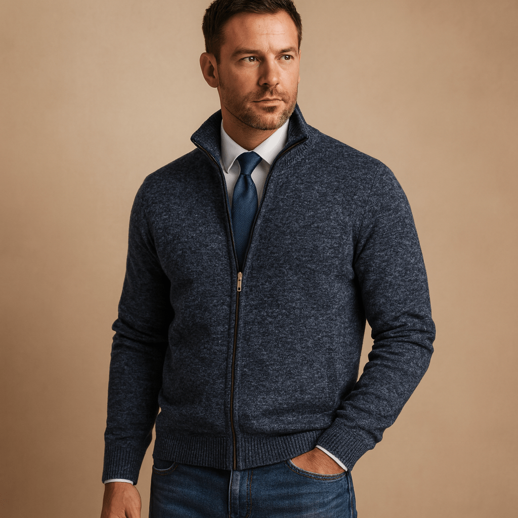 Kardigan Męski | Luźny Krój z Zamkiem na Całej Długości - Arkadya Outlet - Cardigans