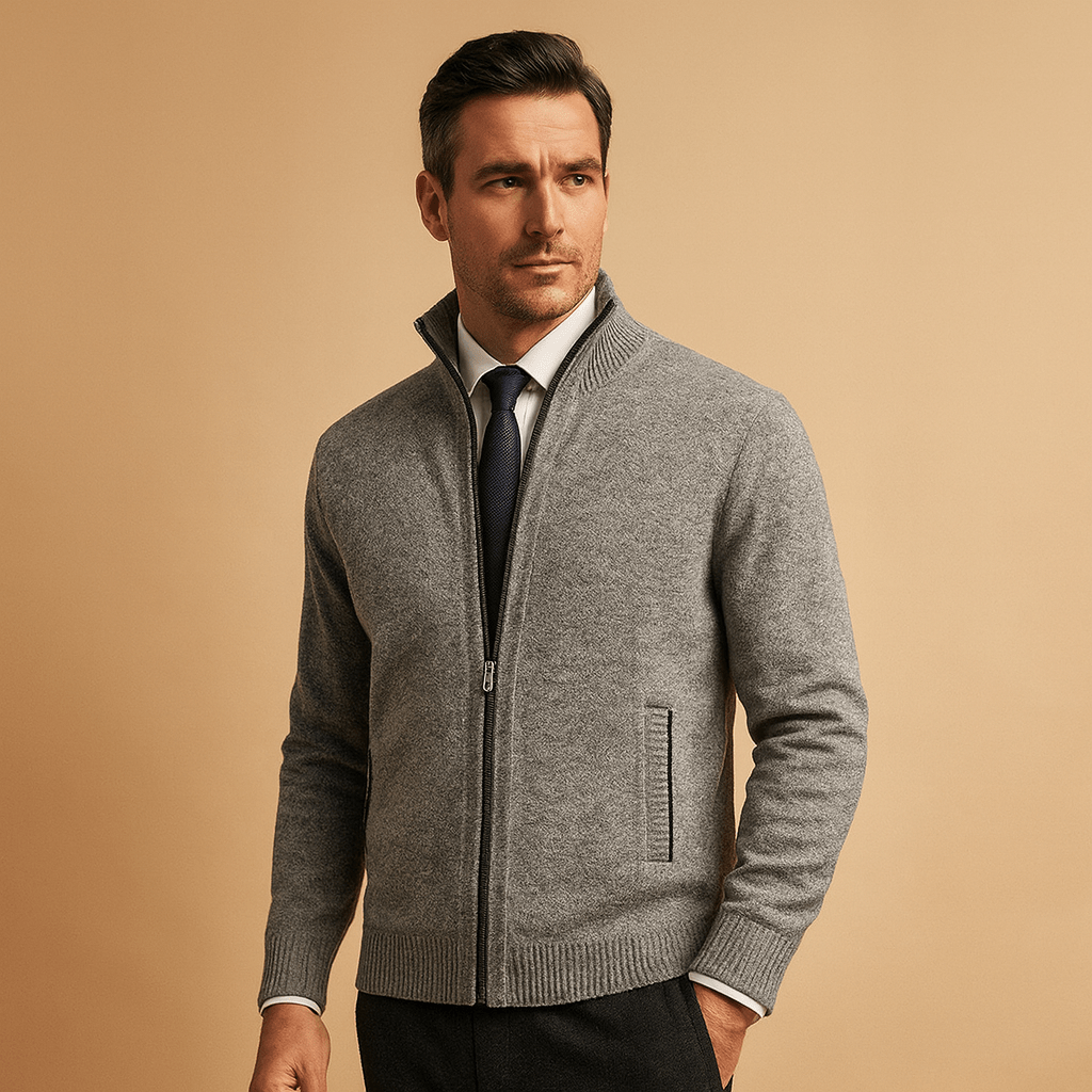 Kardigan Męski | Luźny Krój z Zamkiem na Całej Długości - Arkadya Outlet - Cardigans