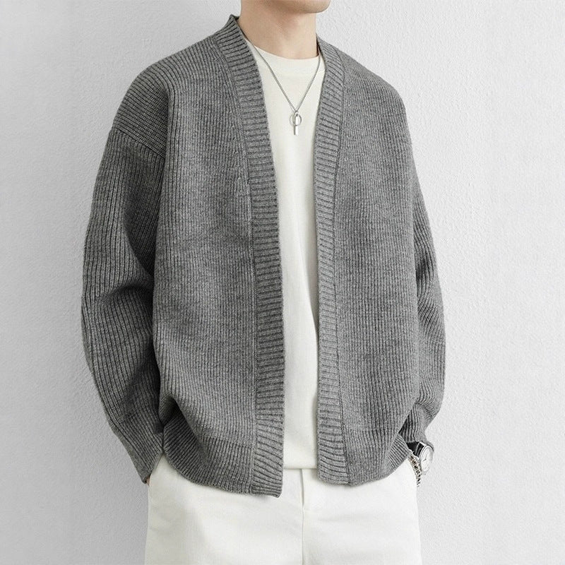 Kardigan Męski | Prążkowany krój z opuszczonymi ramionami - Arkadya Outlet - Cardigans