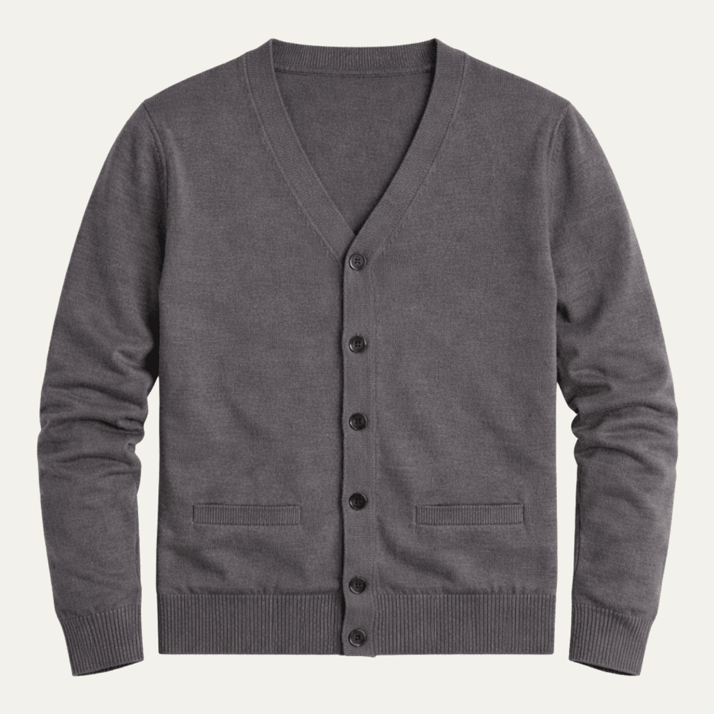 Kardigan męski prążkowany z dekoltem V - Arkadya Outlet - Men Cardigan