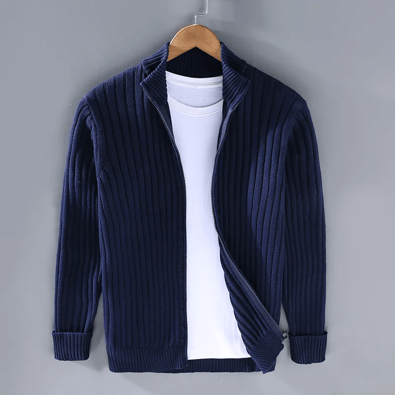 Kardigan Męski | Relaxed Fit z Zamkiem i Stójką - Arkadya Outlet - Cardigans