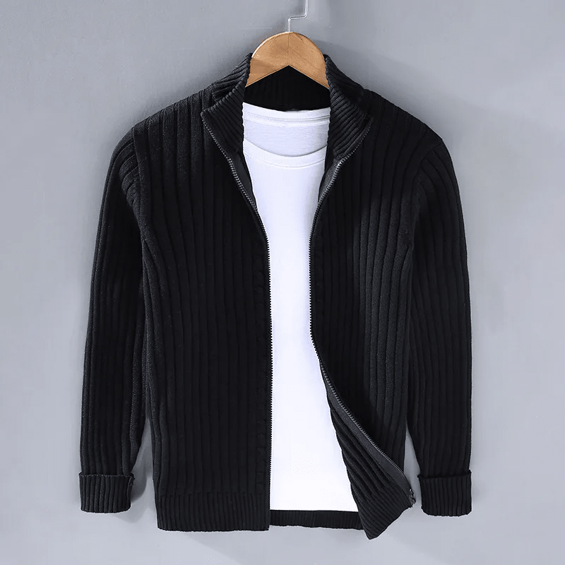 Kardigan Męski | Relaxed Fit z Zamkiem i Stójką - Arkadya Outlet - Cardigans