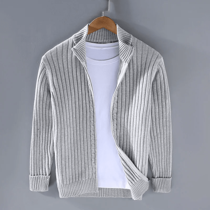 Kardigan Męski | Relaxed Fit z Zamkiem i Stójką - Arkadya Outlet - Cardigans