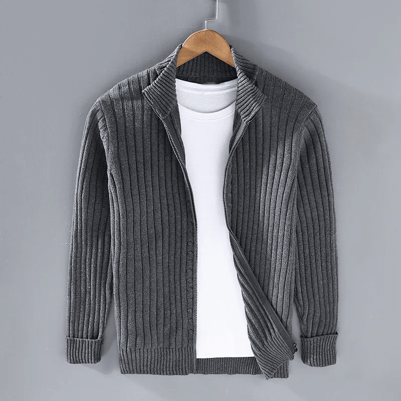 Kardigan Męski | Relaxed Fit z Zamkiem i Stójką - Arkadya Outlet - Cardigans