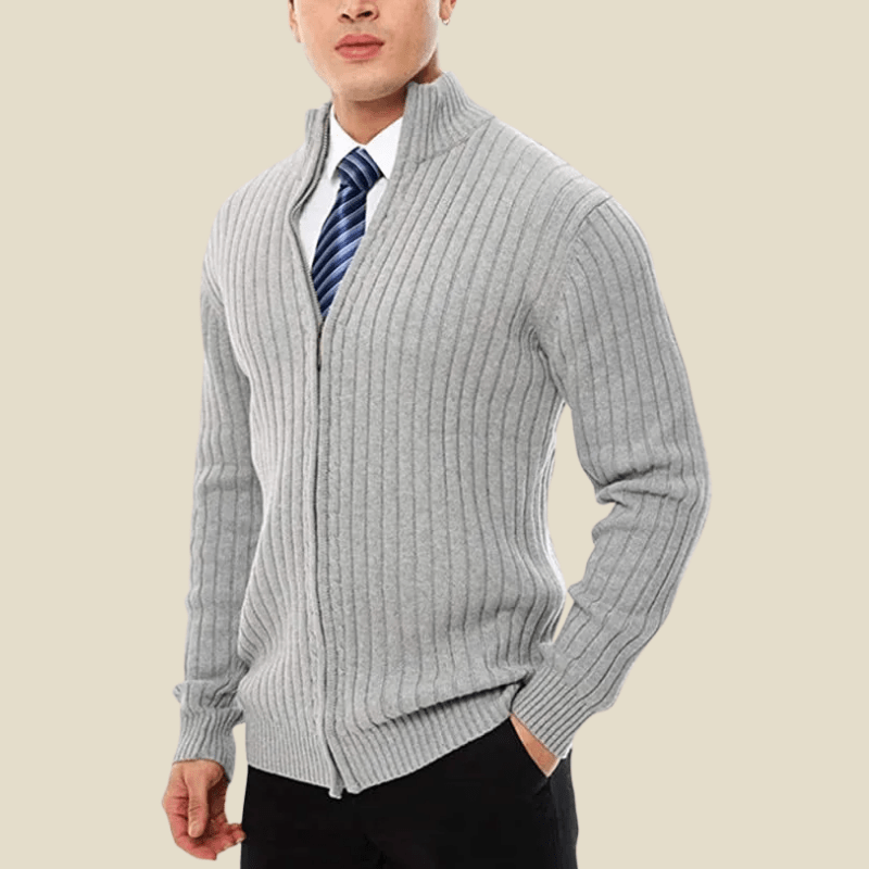 Kardigan Męski | Suwak z Golfem i Prążkowany Splot - Arkadya Outlet - Cardigans