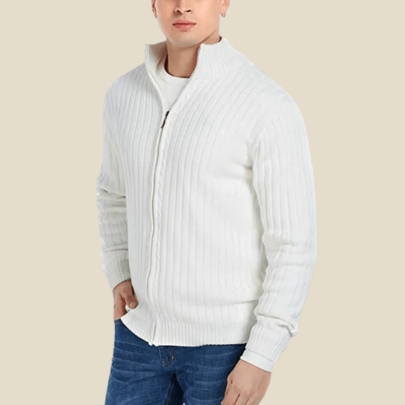 Kardigan Męski | Suwak z Golfem i Prążkowany Splot - Arkadya Outlet - Cardigans