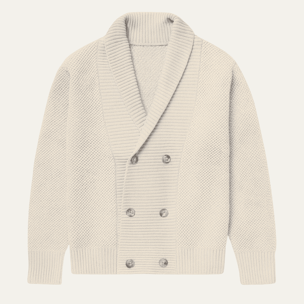 Kardigan męski z szalowym kołnierzem dwurzędowy - Arkadya Outlet - Men Cardigan