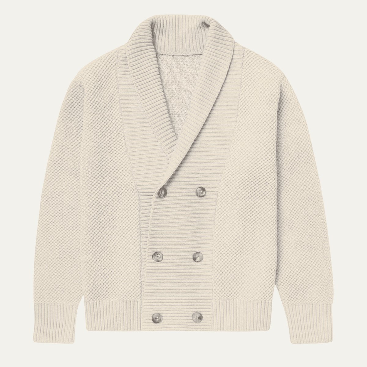 Kardigan męski z szalowym kołnierzem dwurzędowy - Arkadya Outlet - Men Cardigan