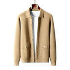 Kardigan męski zapinany na guziki z kołnierzem i kieszeniami - Arkadya Outlet - Men Cardigan