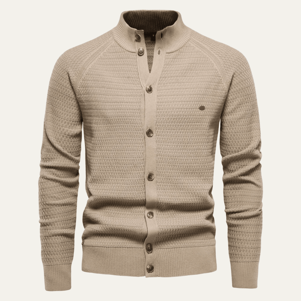 Kardigan męski ze stójką fakturowy - Arkadya Outlet - Men Cardigan