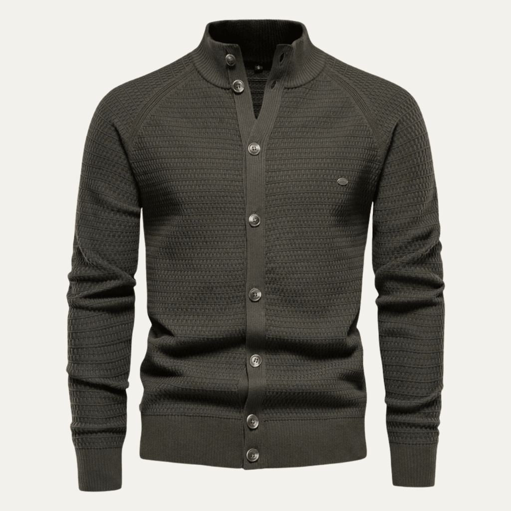 Kardigan męski ze stójką fakturowy - Arkadya Outlet - Men Cardigan