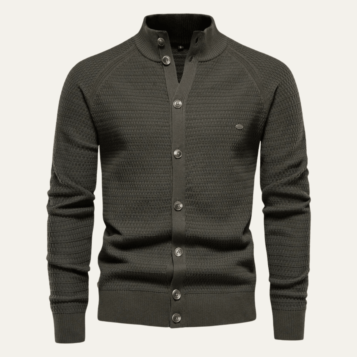 Kardigan męski ze stójką fakturowy - Arkadya Outlet - Men Cardigan
