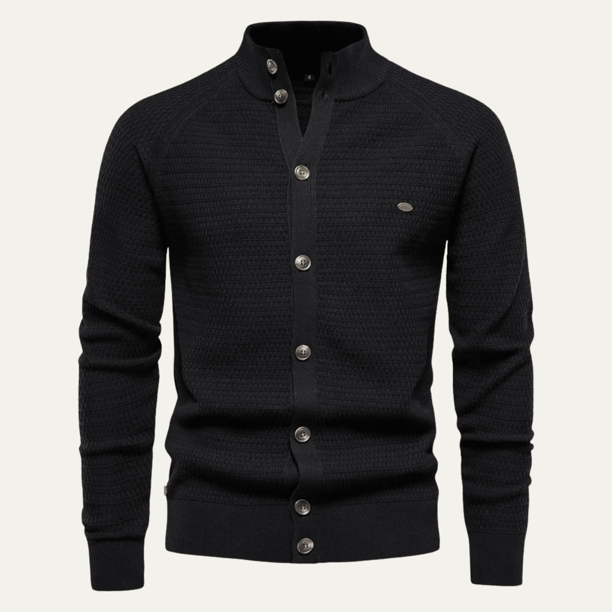 Kardigan męski ze stójką fakturowy - Arkadya Outlet - Men Cardigan