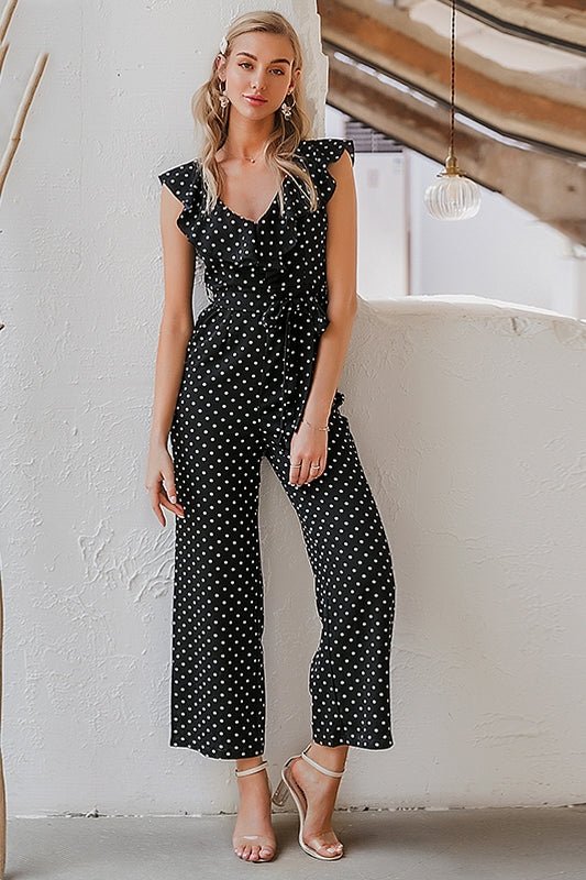 Kombinezon Damski | Dekolt V z falbaną i paskiem w talii - Arkadya Outlet - Suits