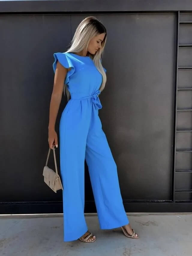 Kombinezon damski elegancki z dekoltem na jedno ramię – długie nogawki, asymetryczny krój - Arkadya Outlet - Women Jumpsuit