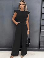 Kombinezon damski elegancki z dekoltem na jedno ramię – długie nogawki, asymetryczny krój - Arkadya Outlet - Women Jumpsuit