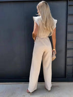 Kombinezon damski elegancki z dekoltem na jedno ramię – długie nogawki, asymetryczny krój - Arkadya Outlet - Women Jumpsuit