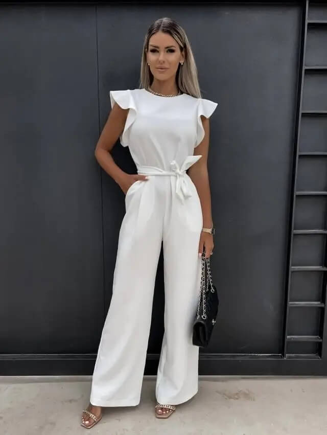 Kombinezon damski elegancki z dekoltem na jedno ramię – długie nogawki, asymetryczny krój - Arkadya Outlet - Women Jumpsuit