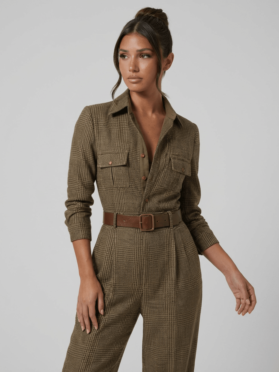 Kombinezon Damski | Szerokie nogawki i zapięcie na guziki - Arkadya Outlet - Suits