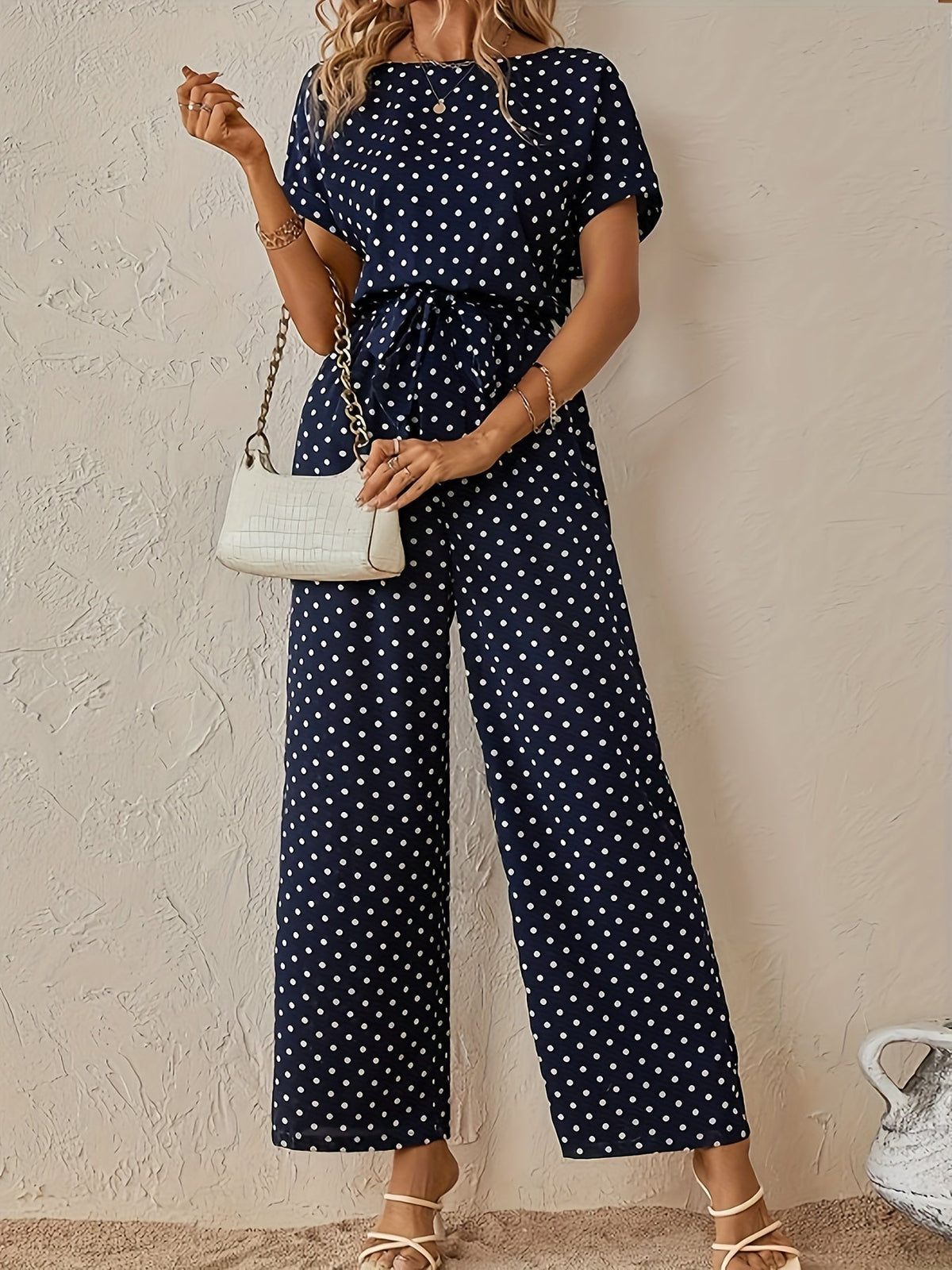 Kombinezon Damski | Szerokie nogawki z pasem wiązanym w talii - Arkadya Outlet - Suits