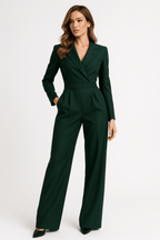Kombinezon damski z długim rękawem i dekoltem V – dopasowana forma, jednoczęściowy krój - Arkadya Outlet - Women Jumpsuit