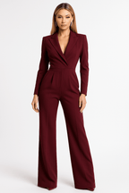 Kombinezon damski z długim rękawem i dekoltem V – dopasowana forma, jednoczęściowy krój - Arkadya Outlet - Women Jumpsuit
