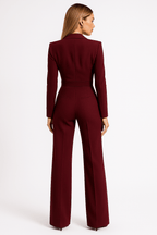 Kombinezon damski z długim rękawem i dekoltem V – dopasowana forma, jednoczęściowy krój - Arkadya Outlet - Women Jumpsuit