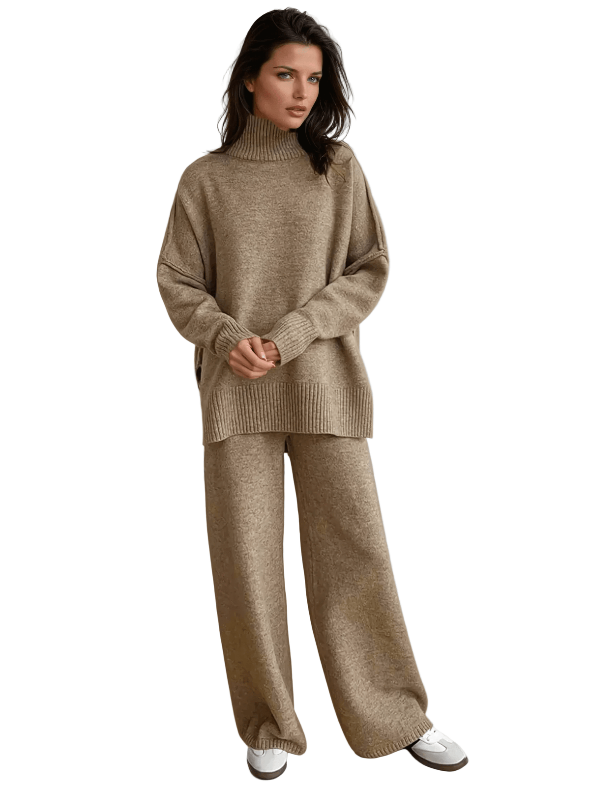 Komplet domowy damski dwuczęściowy z golfem i szerokimi spodniami - Arkadya Outlet - Women Set
