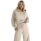 Komplet dresowy damski dwuczęściowy – bluza z kapturem i szerokie spodnie - Arkadya Outlet - Women Set