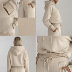 Komplet dresowy damski dwuczęściowy – bluza z kapturem i szerokie spodnie - Arkadya Outlet - Women Set
