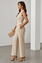 Komplet garniturowy damski bez rękawów z taliowaną górą i prostymi spodniami - Arkadya Outlet - Women Set