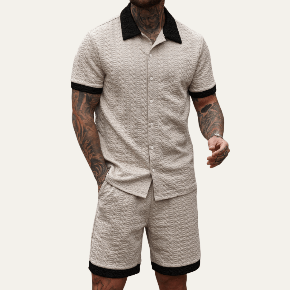 Komplet męski dzianinowy z szortami - Arkadya Outlet - Men Set