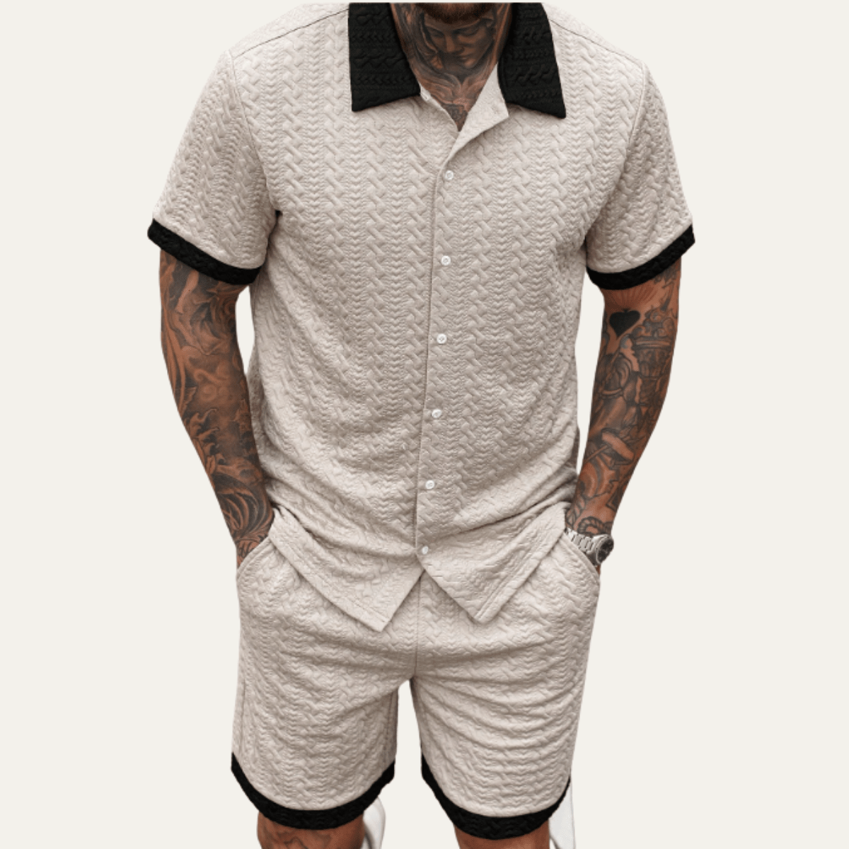Komplet męski dzianinowy z szortami - Arkadya Outlet - Men Set