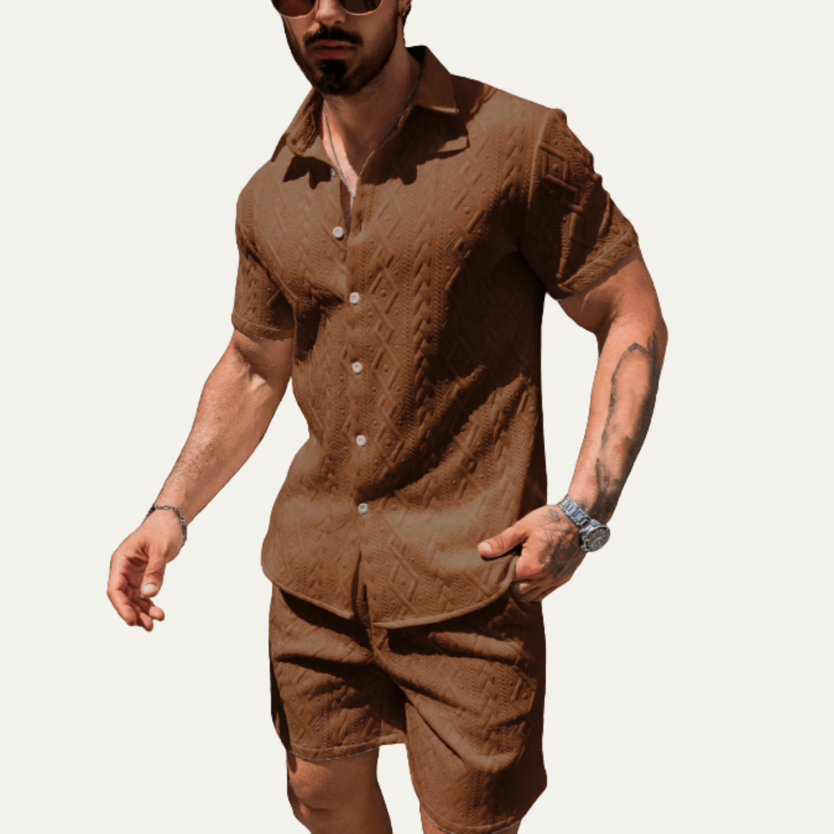 Komplet męski dzianinowy z szortami - Arkadya Outlet - Men Set