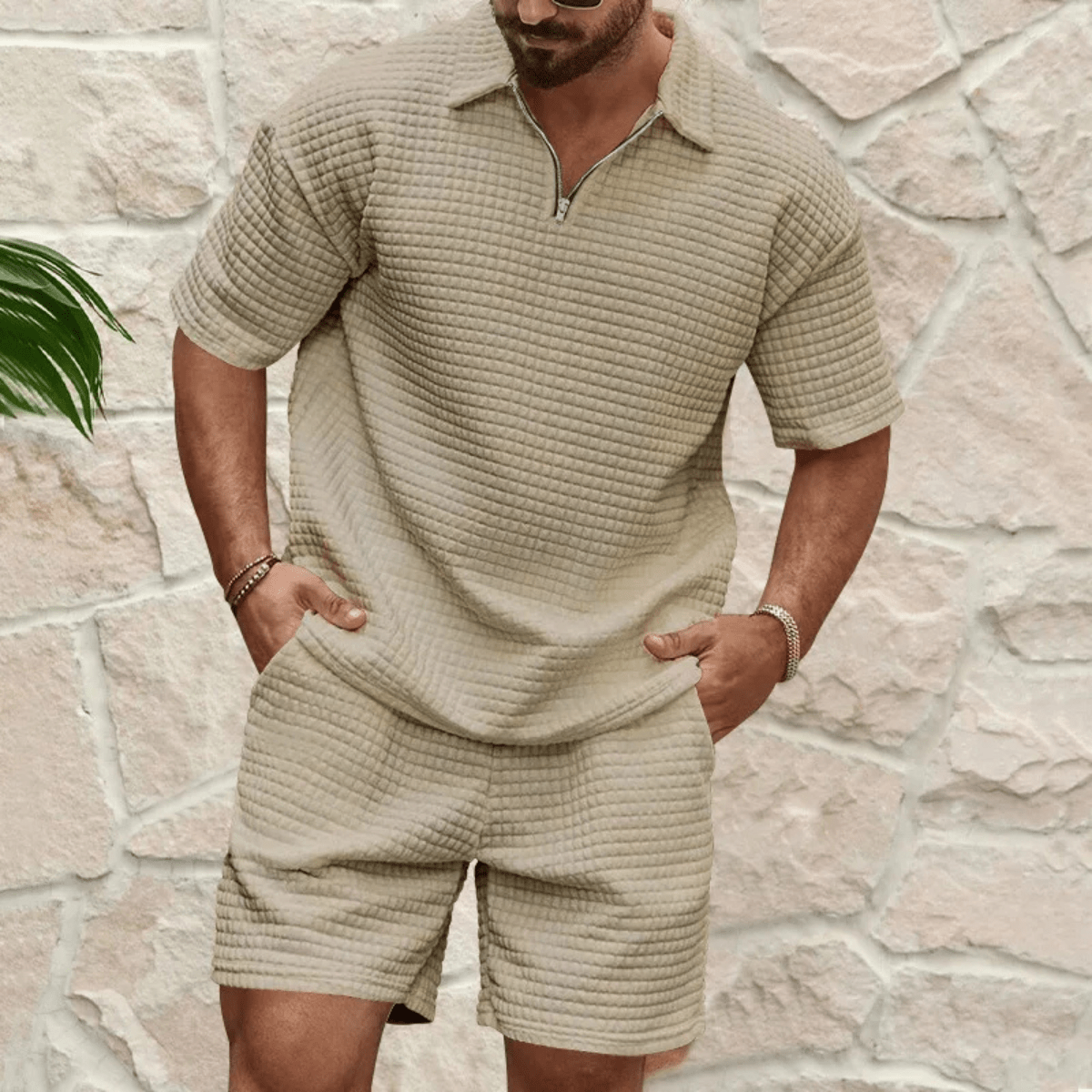 Komplet męski polo luźny z krótkim rękawem - Arkadya Outlet - Men Set